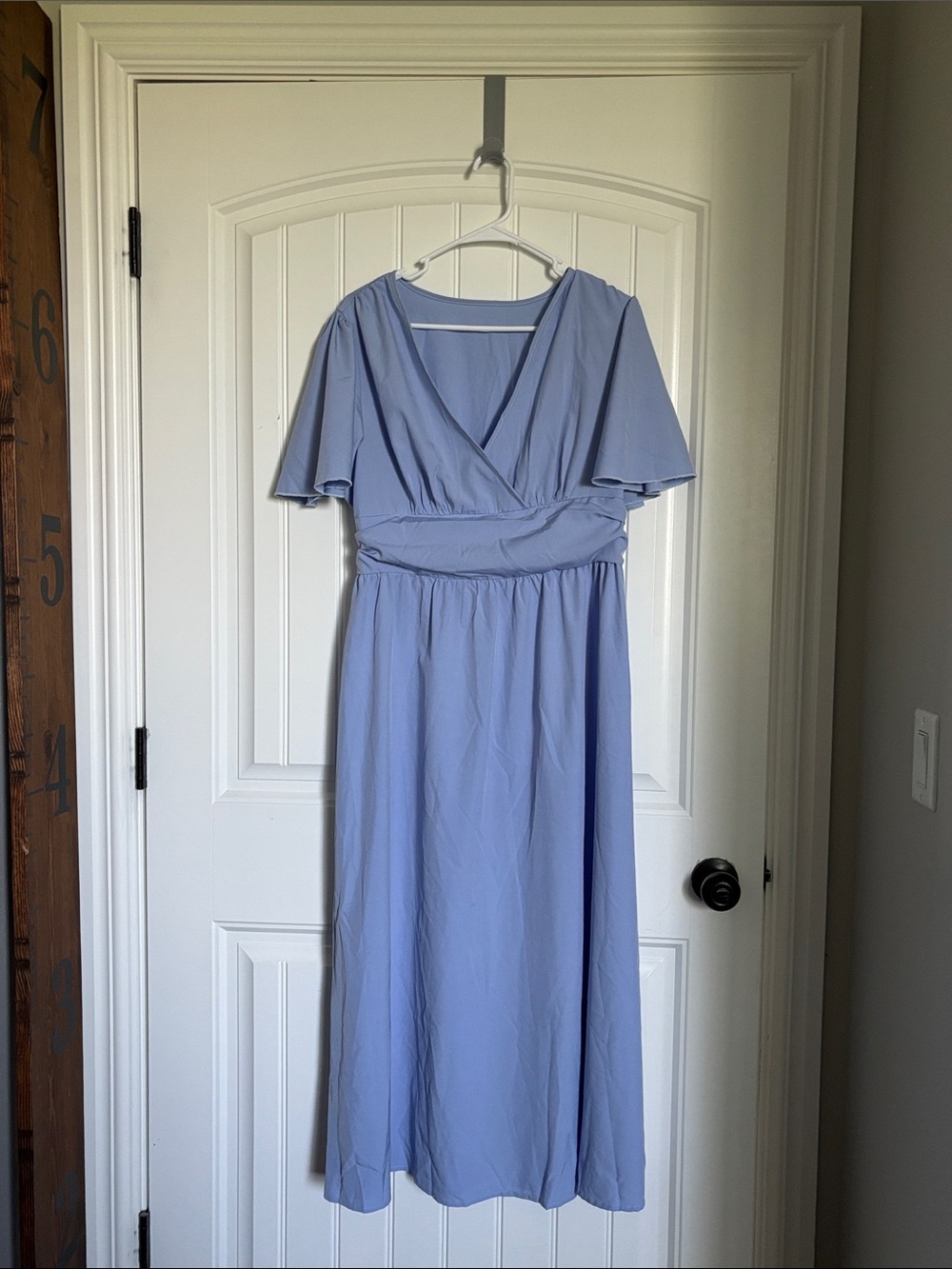 SHEIN Light Blue V-Neck Flutter Sleeve Maxi Dress with leg slits